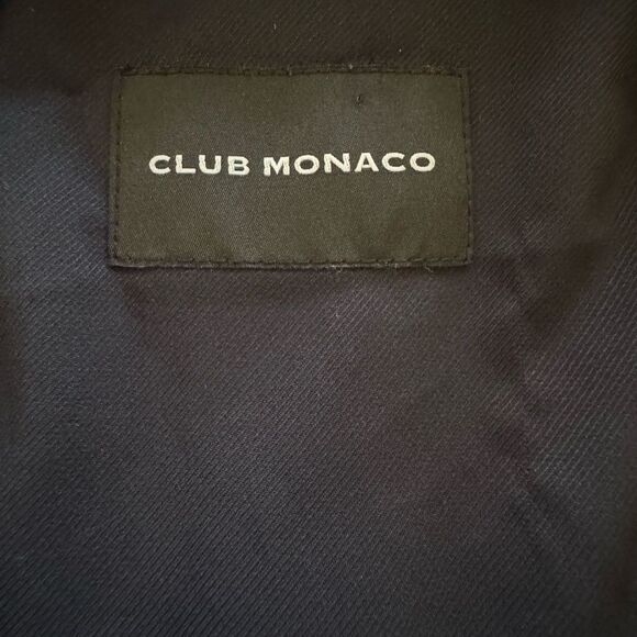 Club Monaco Navy Textured Blazer M | Cotton Blend Shoulder Pads - Picture 3 of 4